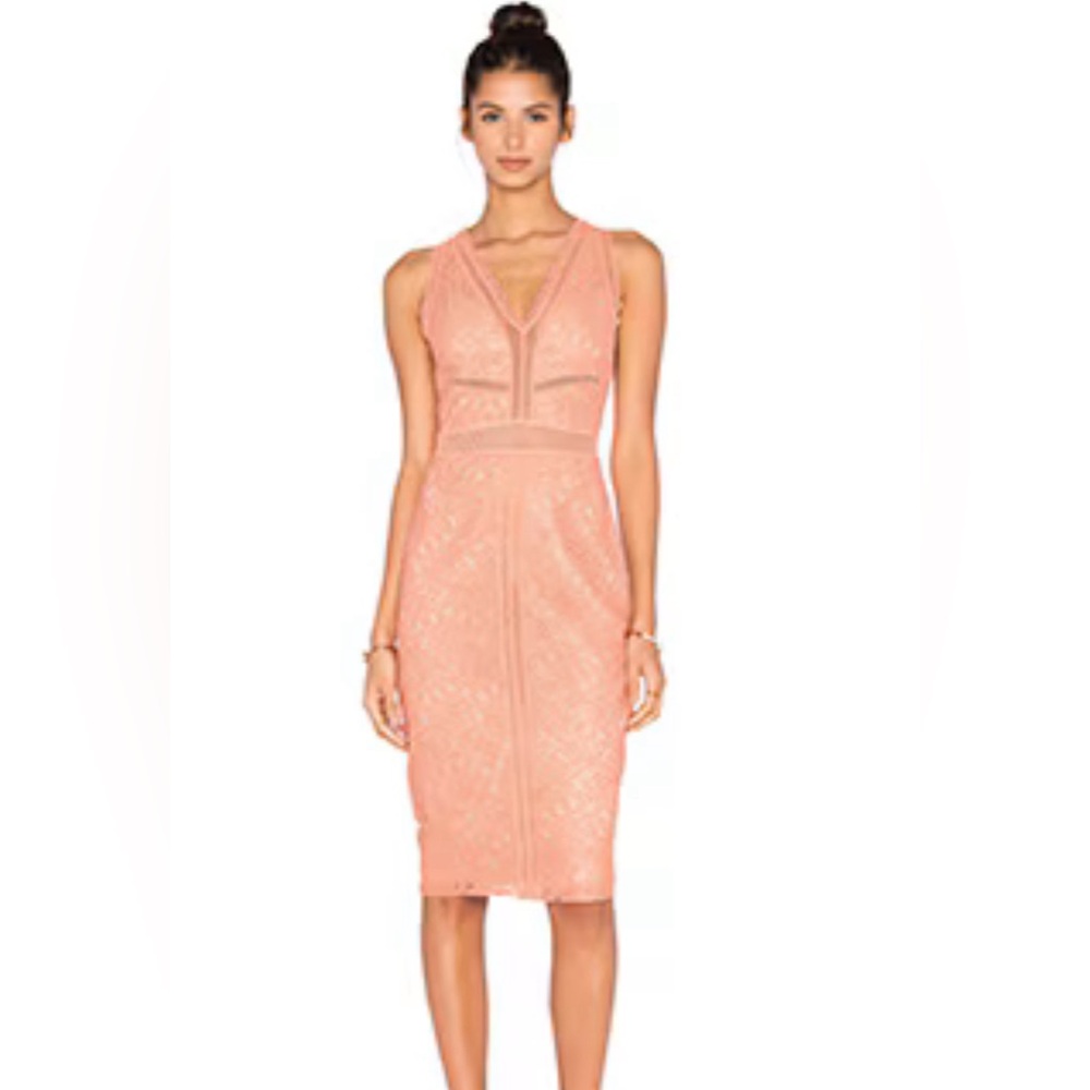 Bailey 44 peach lace over nude snapdragon dress. Sz small.